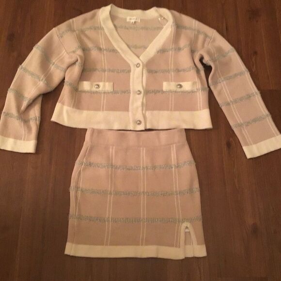 MABLE Plaid Button Down Sweater Cardigan and Mini Skirt - Picture 6 of 7